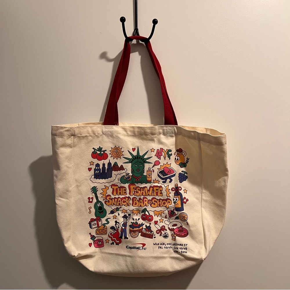 NYC Fishwife Snack Bar Canvas Tote Bag Red Strap Limited Event